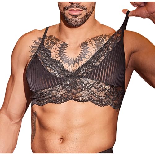 Men's Sissy Lingerie Sexy Lace Bralette Tops Underwear Floral Bra Strappy Bra Crossdressing Nightwear Femboy Clothes
