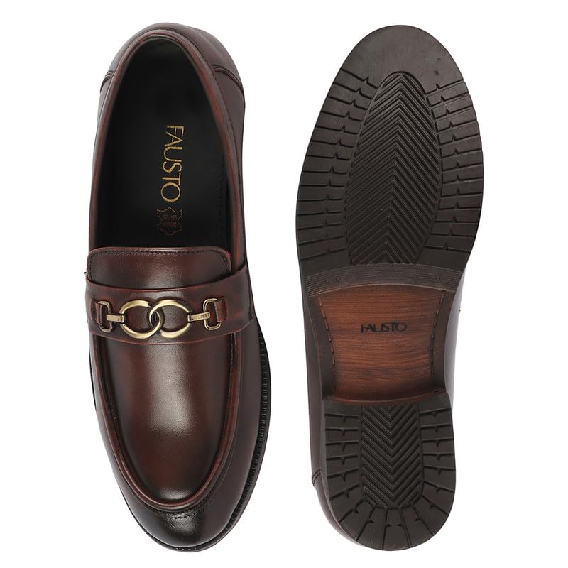 Image of FAUSTO Men Leather Pull-On Loafers