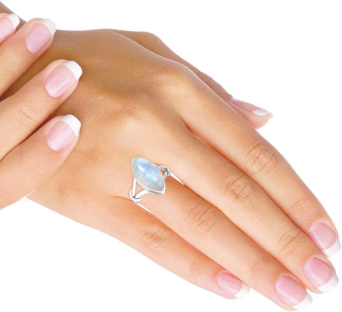 Boho Handmade Jewelry Natural Gemstone Onyx, Turquoise, Pearl, Crystal Marquise Genuine 925 Sterling Silver Ring For Women