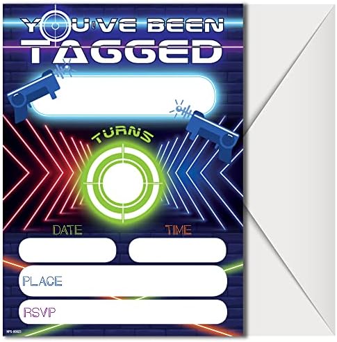 Amazon.com: Laser Tag Invitations with Envelopes - (Pack of 20) - Lasertag  Birthday invites for Boys, Girls, Children and More. Laser Tag Party  Supplies. Fill In Style. : Toys & Games