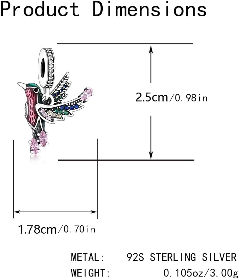 S925 Sterling Silver Charms, Bird Charm Women Bracelets Necklaces Humminabird Jewelrv Animal Charms