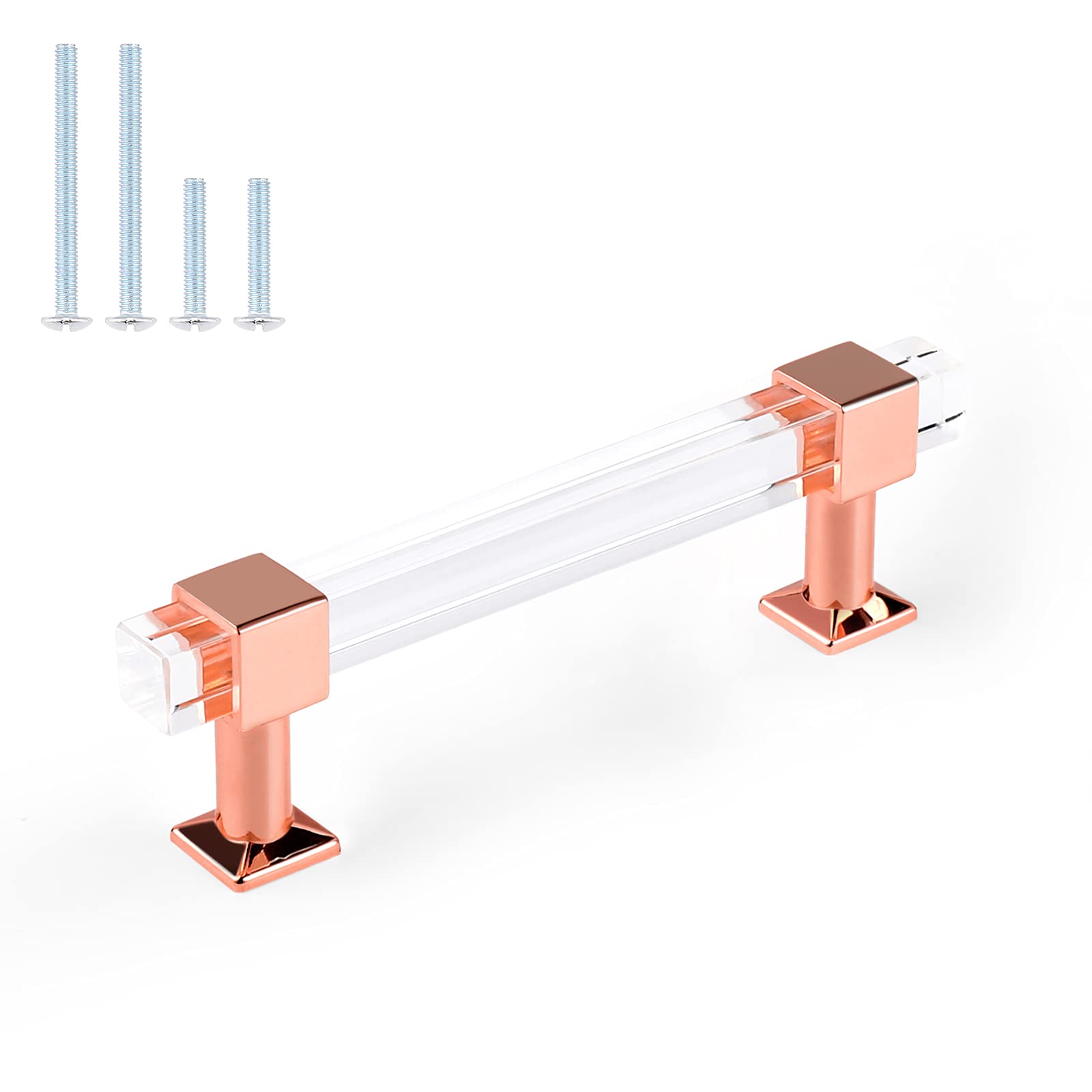 Orger 4" Hole Centers Kitchen Cabinet Handles 5 Pack Rose Gold Cabinet Pulls Clear Square Acrylic Drawer Pulls Dresser Drawer Knobs and Pulls for
