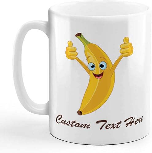 Taza de café divertida personalizada Taza de café Plátano con manos y cara Taza de té de cerámica blanca 11 onzas Texto personalizado aquí