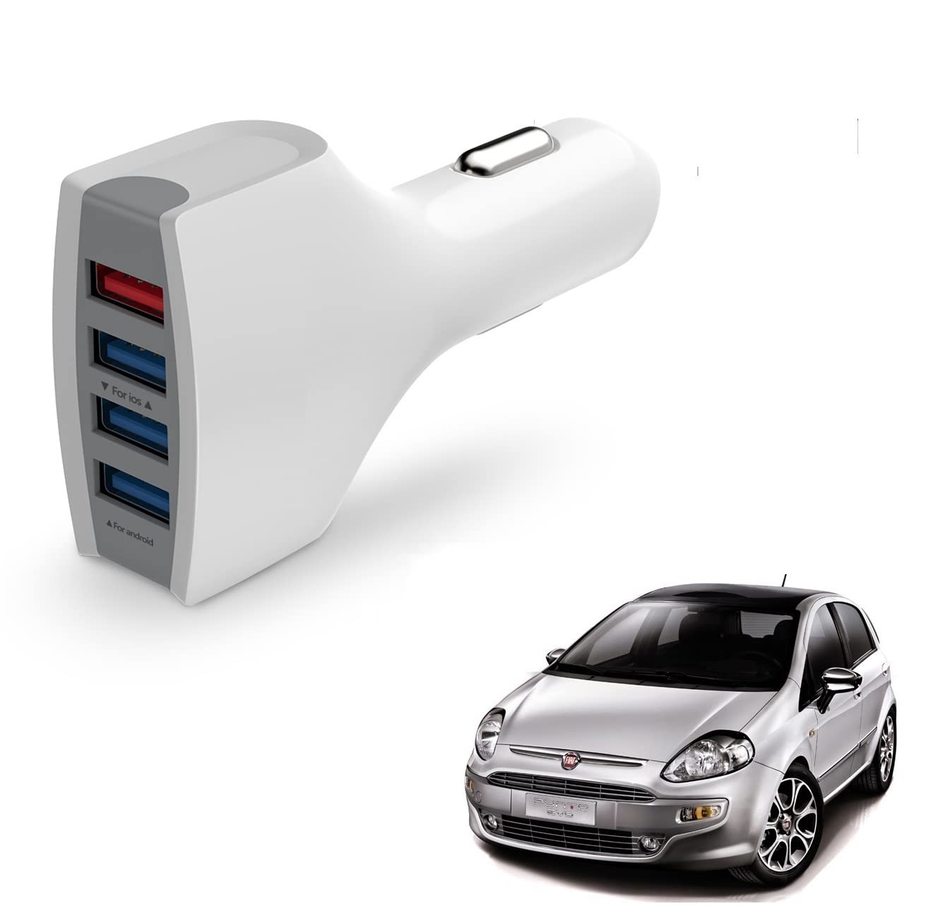 Kozdiko USB Car Fast Charger 4 Ports Multi Sockets 36W 4.1 Charger All Andriod & i-Os Smartphones for Fiat Punto Evo