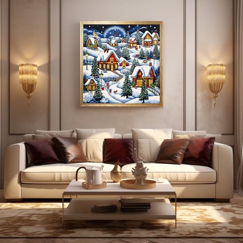 Image of Xinpinzhou Christmas 11ct Stamped Cross Stitch Kits for Adults, 16x16 in | Pre Printed 11 Count Cotton Fabric, Finished Embroidery Pattern is Elegant for Wall Decor, Easy Diy Hobby Craft for Women