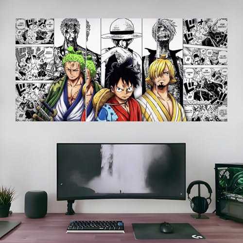 Image of Aniculture One Piece Luffy, Zoro & Sanji Split Poster Set of 3, A3 Size Each - Panoramic Anime Wall Art Collage - 300 GSM Ultra HD Print Quality - Self-Adhesive - 36x16 Inch Large Decor