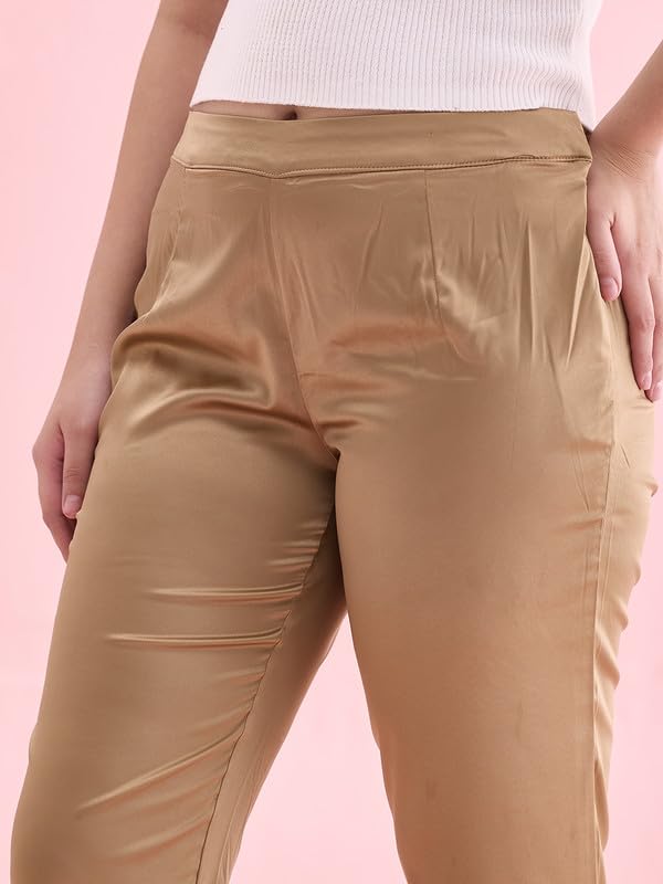 Image of GO COLORS Women Mid Rise Polyester Shiny Pant