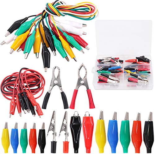 Glarks 72Pcs 6 Type Metal Alligator Clips Electric Test Clamps with Double-Ended Wire Test Leads Set