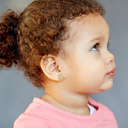 Gold Plated Our Lady of Guadalupe Cubic Zirconia Safety Screw Back Baby Earrings - Meaningful Religious Gift for Special Little Girl In Your Life - Screw-On Backs for Babies and Kids3