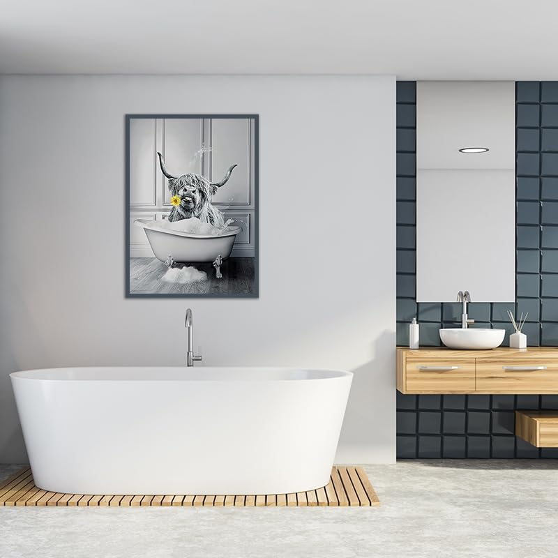 WADBTP High Ground Cow Bathroom Decoration Pictures, Modern Black and White Animal Bathroom Wall Decoration Poster - Image 2