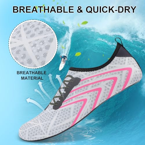 Mens Womens Water Shoes Quick Dry Barefoot Shoes Non-Slip Aqua Socks for Beach Swim Light Grey Pink3