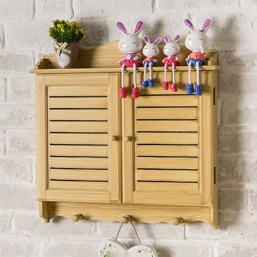 Decorative Electrical Panel Cover, Retro Meter Switch Box, Wooden Hide Breaker Box Cover, with Hooks and Handles, Flip-top Cabinet Doors Design(Beige,58 * 45cm/22.8 * 17.7in)