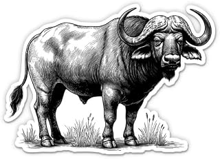 African Buffalo - 3" Vinyl Sticker - for Car Laptop Water Bottle Phone - Cape Buffalo Art Illustration Decal