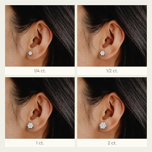 Gilded 1/4 Carat Total Weight Lab-Grown Diamond 14KT Yellow Gold Plated Silver Stud Earrings for Women | 7-Stone Flower Shaped | Hypoallergenic Fine Jewelry | Prong Setting, Push Back Nut | SI1 Clarity, F Color by GILDED - Image 7