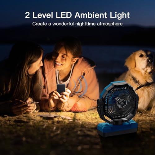 Image of FRIZCOL 3-in-1 Camping Fan - Portable Fans Rechargeable - 24000mAh Battery Powered Fan with Light for Indoor, Outdoor, Tent, Travel, Fishing, Jobsite, Gifts for Men Dad Him - Blue