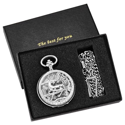 Image of Vintage Gold Double Sides Open Case Mechanical Men's Pocket Watch,Double Face Roman Dial Clock Hand Wind Pocket Watch for Men with FOB Chain