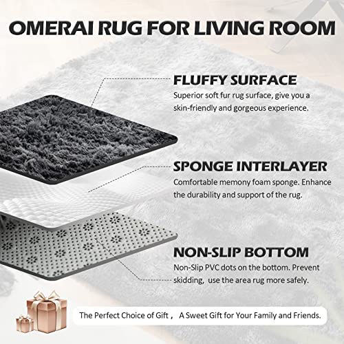 OMERAI Soft Fluffy Rug for Living Room Tie Dye Craft Anti Slip Shaggy Rug Fluffy Rugs Faux Fur Rug Area Rugs for Bedroom Kids Rooms Decor (Dark Grey - Image 4