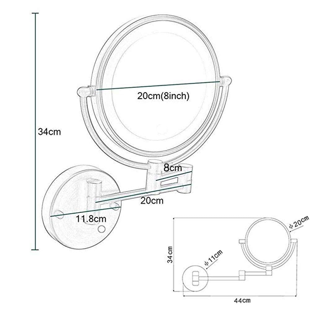 AMUCK Podświetlane lustro do makijażu LED 10-krotne powiększenie dwustronne, obrotowe lusterko kosmetyczne o 360° łazienkowe lusterko kosmetyczne 20 cm dotykowe, wtyczka 10x (rozmiar: wtyczka 3x)