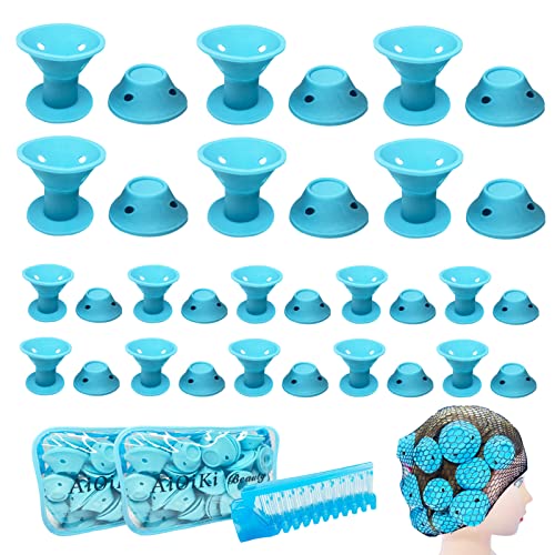 50 PCS Magic Hair Rollers, Silicone Hair Curlers, Heatless Hair Curlers for Long Medium Short Hair, Vinage Curls No Heat Soft DIY Curling Hairstyle Tools (Blue)