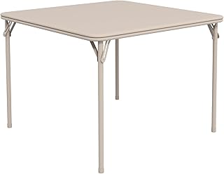 Folding Card Table, 34 Inch Portable Square Game Table with Collapsible Legs, Multifunctional Foladable Table with PU Padded Tabletop for Home, Parties, Picnics, Games, 1 Piece, Beige