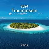 Trauminseln - KUNTH Broschurkalender 2024: Charmanter Wandkalender, aufgeklappt 30 x 60 cm, mit farbenprächtigen Fotografien und Monatskalendarium für Notizen
