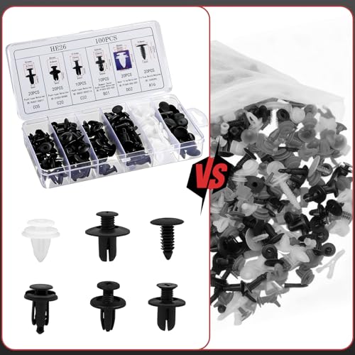 Image of 100Pcs Auto Body Panel Fasteners & Push Pin Rivets - 6 Sizes Bumper Fender Flare Retainer Clips. Plastic Expansion Screws Replacement for GM Ford Toyota Honda (100Pcs)