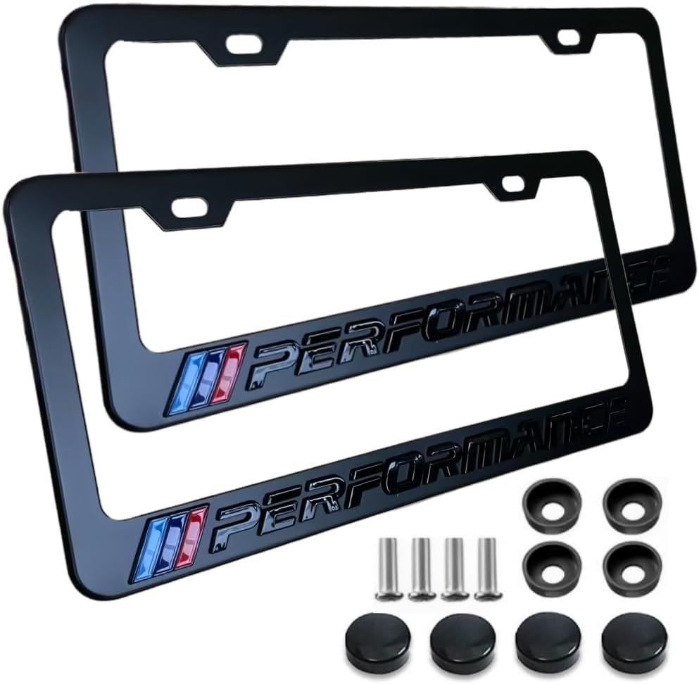 2 Pcs M 3 ccolor Performance Black License Plate Frames with 3D car Emblem License Plate Holder tag Cover for License Plate (Black-B)