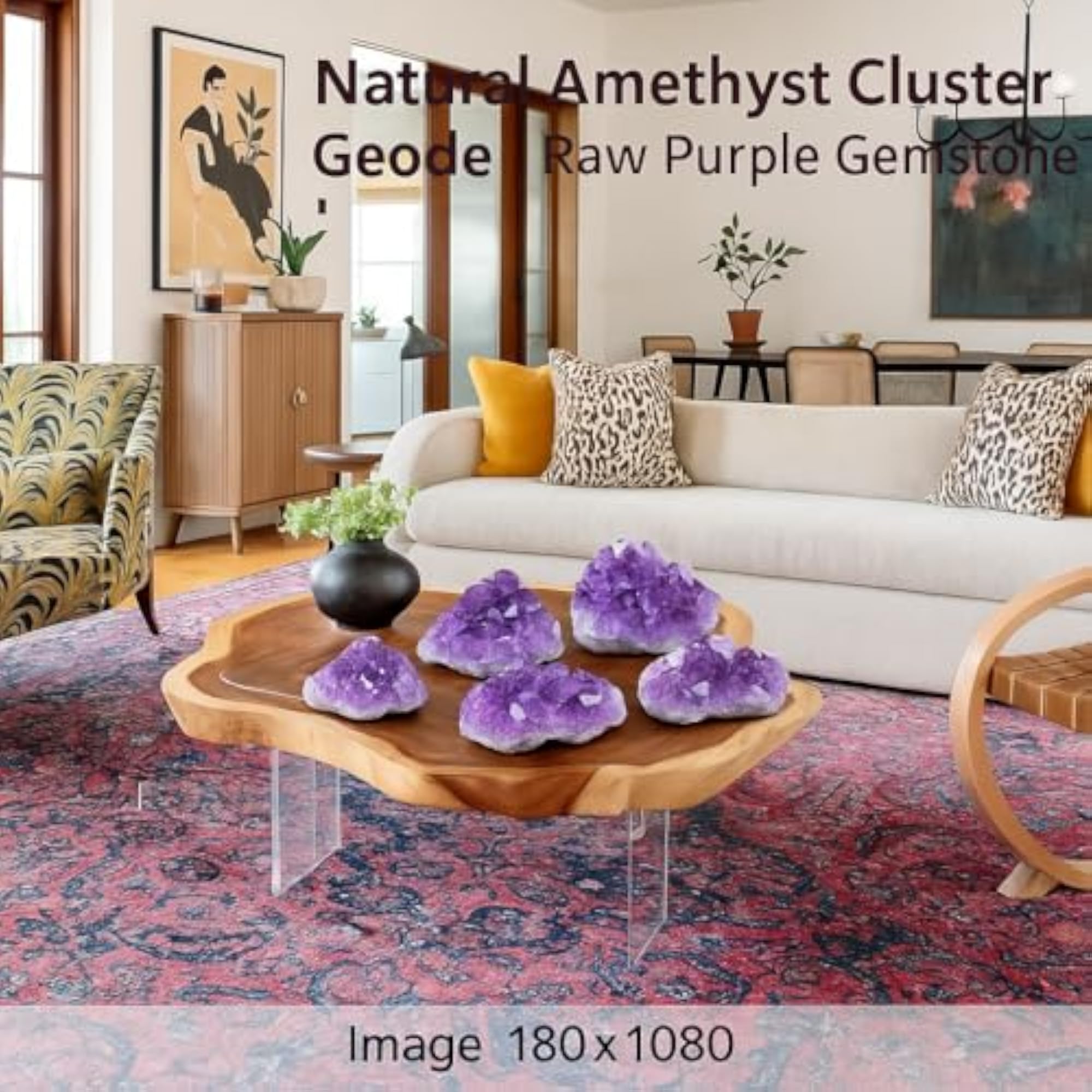 Natural Amethyst Crystal Stone Cluster, 4 Piece Set