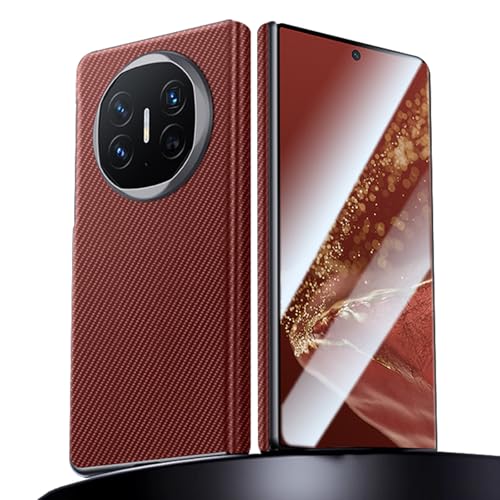 Étui en cuir Huawei Mate X6 rouge à texture carbone et charnière magnétique