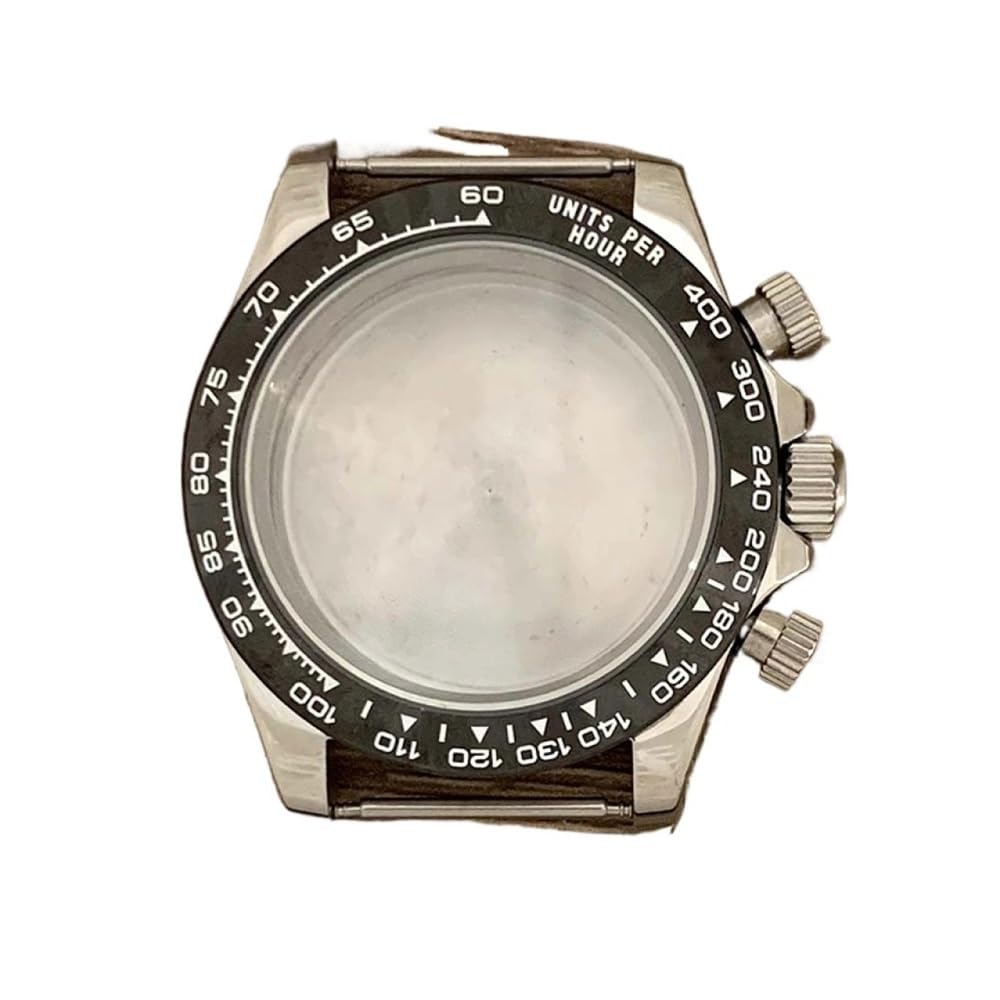 Convient au Mouvement VK63 Boîtier en Acier Inoxydable 39 mm Boîtier de Montre en Acier Inoxydable for Miroir Saphir Couronne argentée(Black Hour Marker)
