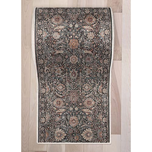 Well Woven Custom Size Hallway Stair Runner - Choose Your Length - Liana Flatweave Floral Grey 27 Inches Wide x 25 Feet Long Runner (27