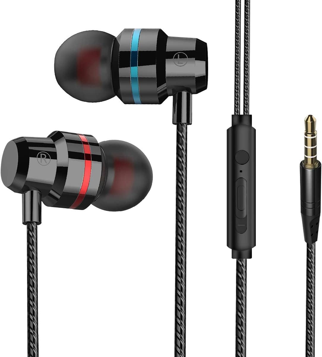 Earphones Pure Sound and Powerful Bass Headphones Noise Isolating Wired Earbuds with Microphone, Lightweight Earphones with Volume Control 3.5mm Jack In-Ear Headphones for ios, Android Smartphone