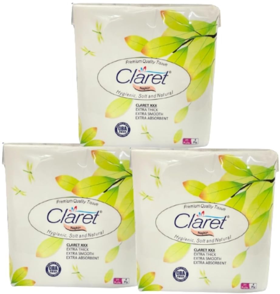 Claret 4-Ply Napkins 40x40 cm, 25 Pulls, Soft & Absorbent, Disposable Party Napkins for Events and Dining, Pack of 3-image-13