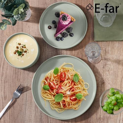 E-far Stoneware Dinnerware Sets, 12-Piece Plates and Bowls Set for 4, Green - image 6