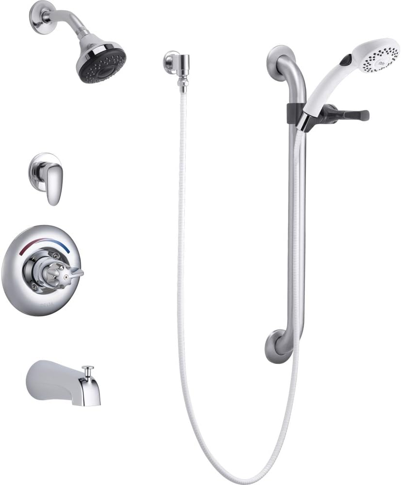 Delta Faucet T13H933 Universal Tub with Dual Shower Trim, Diverter, Hand Shower and Grab Bar, Chrome