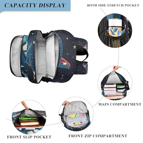 Airplane Aircraft Clouds Backpack Kids School Bag Lightweight Laptop Backpack Elementary Capacity Student Bookbags for Travel Daypack with Reflective Stripes4