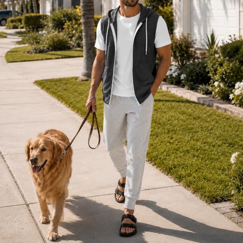Image of Ohoo Mens Slim Fit Sleeveless Lightweight Zip Up Hooded Sweatshirt Vest Hoodie
