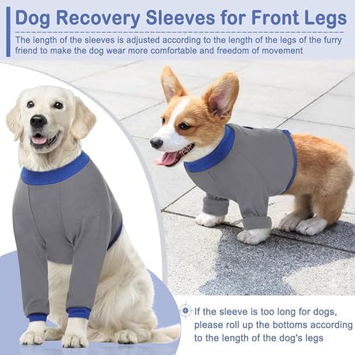 Image of KOESON Dog Recovery Sleeve for Front Legs, Soft Pet Recovery Suit After Surgery, Adjustable Dog Leg Elbow Protector, Pet Wound Care Shirt to Stop Licking, E-Collar Cone Alternative, Grey XL
