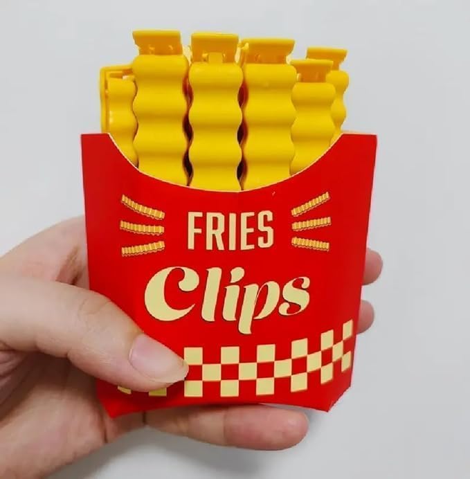 12 PCS Creative French Fries Snack Sealing Clips with Magnetic Storage Box – Crinkle Design Air-Tight Food Sealer for Kitchen Pouch– Fridge Magnet Holder (Yellow)-image-44