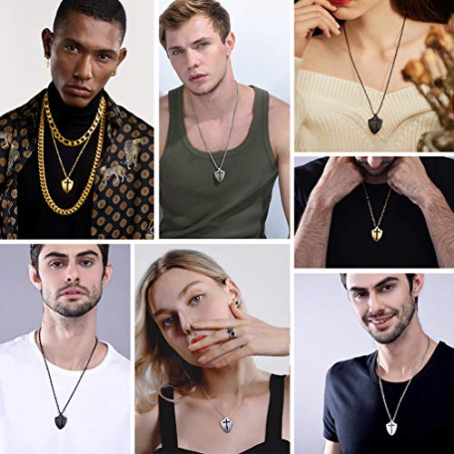 Put On The Full Armor of God Shield Necklace,Stainless Steel Cross Shield Necklace,Ephesians 6:10/Isaiah 54:17/Joshua 1:9b Jewelry for Men Women (with Box)2