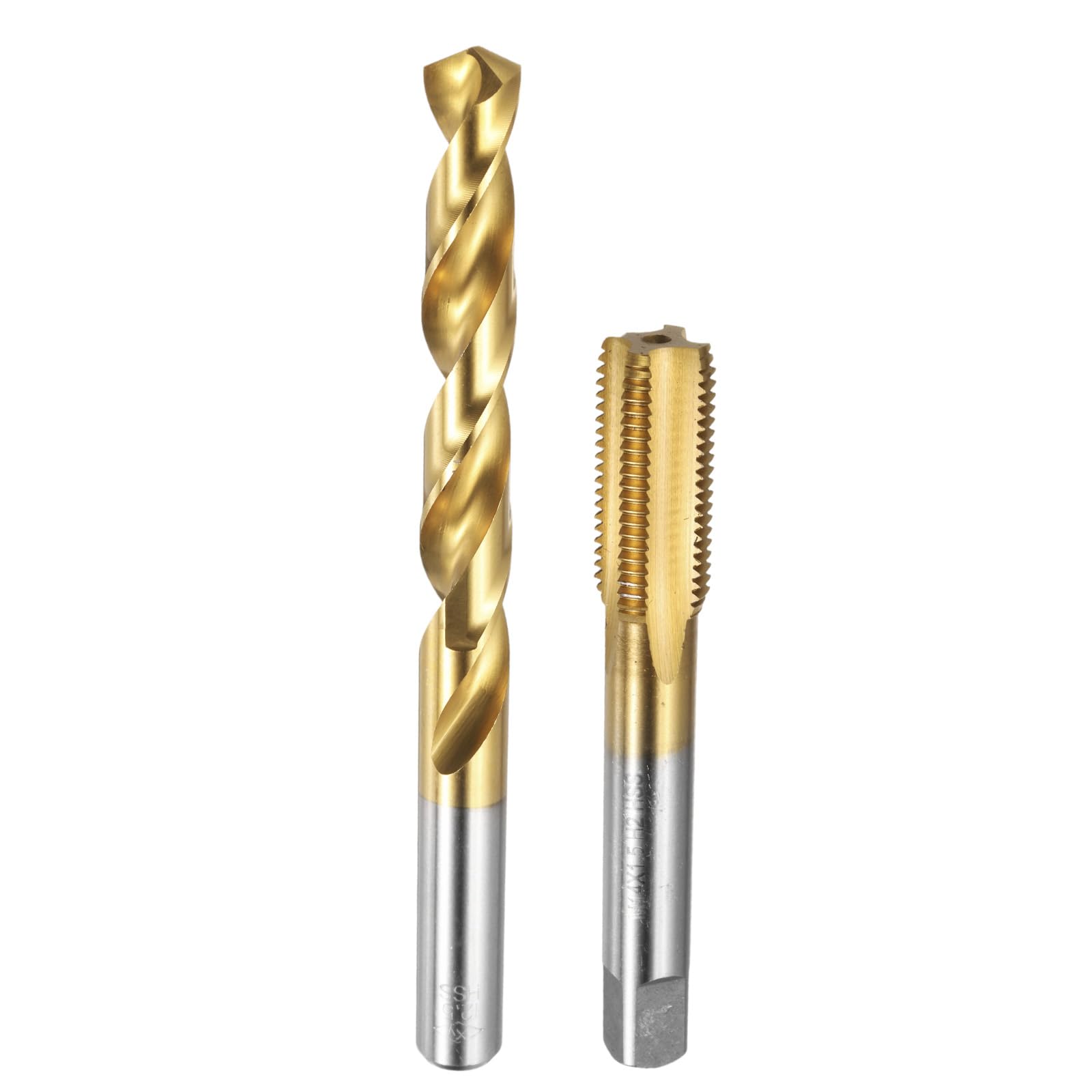 Set di Maschi e Punte da Trapano, 1 Maschio filettato a scanalatura Dritta M14 x 1,5 e 1 Punta elicoidale da 12,5 mm, Kit di Utensili per Filettatura HSS-6542 Rivestiti in Titanio