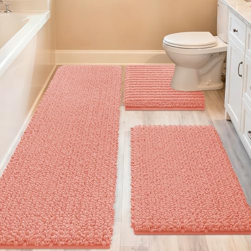 ACCUMTEK Upgrade Extra Large Coral Bathroom Rug Set 3 Pieces
