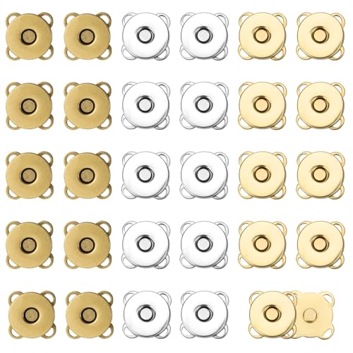 Couture fermoirs magnétiques 14mm prune, boutons pour sac, cuir et vêtements, 30 pièces