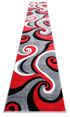 Masada Rugs, Sophia Collection Hand Carved Area Rug Modern Contemporary Red White Grey Black (2 Feet 8 Inch X 15 Feet 6 Inch) Runner #TOP24