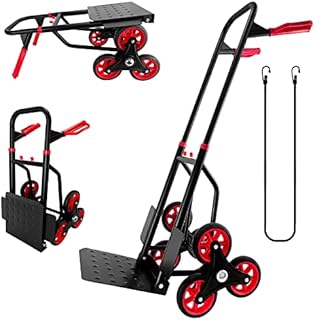 Stair Climber Hand Truck Dolly, Heavy-Duty Trolley Cart 330lb Capacity, Adjustable Grocery Cart 44-Inch Tall Hand with Ergonomic Handle, 6 Rubber Wheels and Rope for Moving Logistics Warehouse