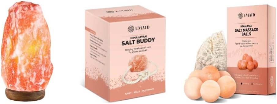 UMAID Himalayan Salt Spa Bundle: Salt Lamp + Salt Buddy + Massage Balls