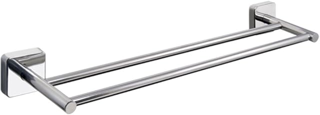 Kapitan Quattro Double Towel Bar Rail - 50 cm / 19.7 inches, Stainless Steel Square Style, Polished Finish AISI 304 18/10, Wall Mounted 3M Self Adhesive, Made in EU, 20 Years Warranty