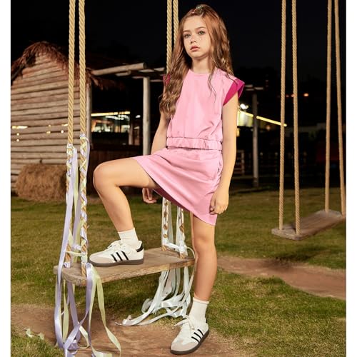 CHILDRENSTAR Girls 2 Pieces Tracksuit Summer Fall Crewneck Crop Tops and Skirts Pocketed Kids Casual Skort Sets2