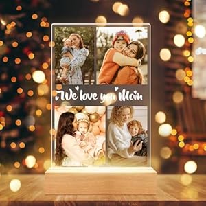 Personalized Birthday Gifts for Mom Kid & Baby, Customized Acrylic Plaque with Photo, Custom Picture Frames with Night Light, Personalized Mothers Day Gifts for Mom Girls Boys Kids
