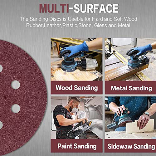 STEBRUAM 100PCS 125mm Sanding Discs 100 Grit, 5 Inch 8 Hole Hook and Loop Sanding Pads for Random Orbital Sander - Image 3